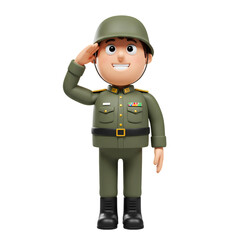 3D Render Saluting Soldier Cartoon isolated on transparent baackground
