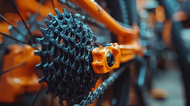 Mountain Bike Cassette Closeup with Gear, and Cycle Parts. - Powered by Adobe