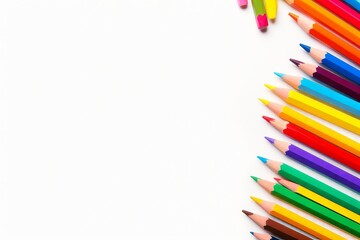 Colorful pencils arranged on white background art supplies