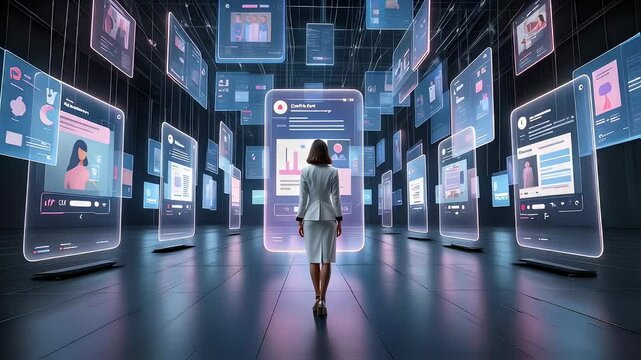 Woman Navigating Digital Information Overload