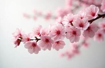 Beautiful pink cherry blossoms arranged on white background. Spring flowers, floral arrangement, celebration design, home decor, wedding cards, event invitations, greeting. Aesthetic beauty, seasonal