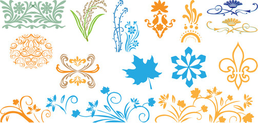 Obraz premium Elegant assortment of floral and decorative vector elements for graphic design projects