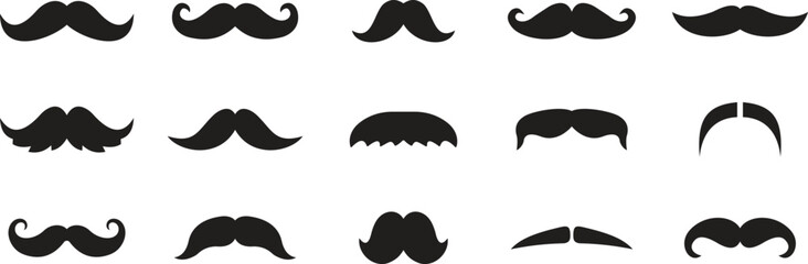 Mustache silhouette vectors design set. Different black mustache icon collection isolated on transparent background. Vector illustration.