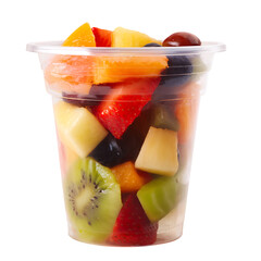 Fresh fruit salad in a clear plastic cup isolated on transparent background, png