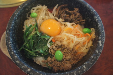 Stone Bowl Bibimbap with Egg and Beef  卵と牛肉の石焼ビビンバ