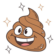 Happy Poo Emoji with Sparkles and Clean Style
