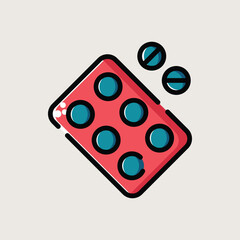 Colorful Blister Pack of Medical Pills Icon in Flat Vector Style