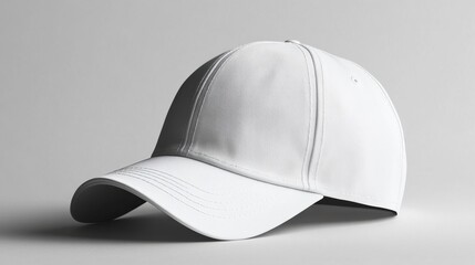 Fototapeta premium A close up of a white mockup baseball cap on a gray background
