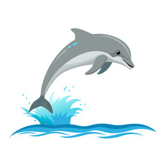 Vector illustration of a sleek dolphin jumping gracefully above water on white background
