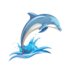Vector illustration of a sleek dolphin jumping gracefully above water on white background