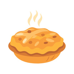 Vector illustration of a warm apple pie with flaky crust on white background