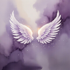 Watercolor Angel Wings on Purple Background