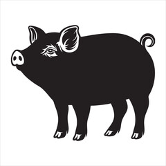 silhouette of single pig  looking up on the white background