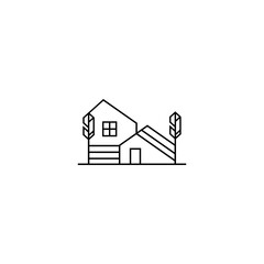 abstract house design logo decorated with line art style trees
