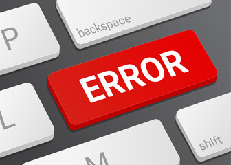 Close Up Error Button on Laptop or Computer Keyboard for System Alert, Warning Notification, Software Issue, and Troubleshooting 3D Illustration