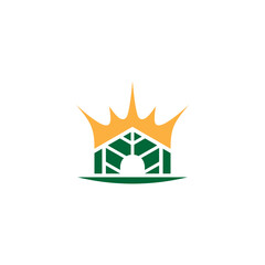 house logo with leaf motif with sun rays in flat design