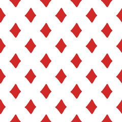 Card suits diamond seamless pattern background Doodle design for textile Alice in Wonderland style Red geometric romb Fashion print for clothes greeting invitation card flyer banner poster cover book