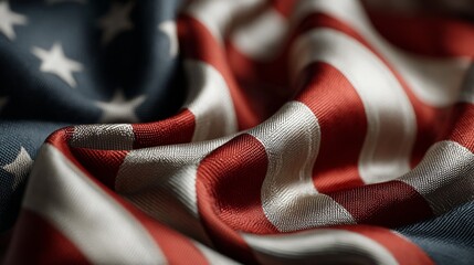 Close Up of Draped American Flag, Red White and Blue Fabric Texture