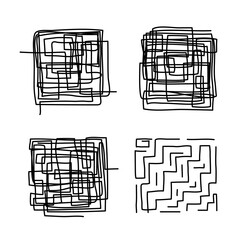 Tangled scribble square logo icon sign Hand drawn ink sketch Decorative scrapbooking element Doodle abstract design style Fashion print for clothes greeting invitation card flyer banner poster cover