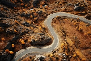 Winding mountain road autumn landscape aerial view