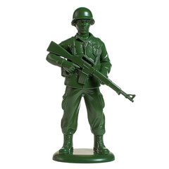 Classic plastic toy soldier ready for action. The green figurine stands firm, holding a rifle, evoking nostalgia and childhood imagination