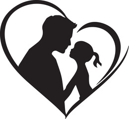 heartfelt silhouette of father and daughter inside a heart, symbolizing love, family bonds, and emotional connection