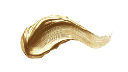 Elegant gold paint brush stroke with shiny metallic texture and artistic flair, isolated on white background