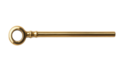 Shiny gold key with round head and smooth polished finish, elegant vintage style, isolated on white background