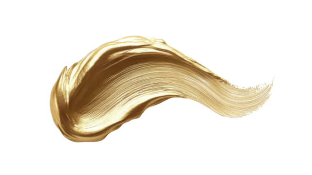 Elegant gold paint brush stroke with shiny metallic texture and artistic flair, isolated on white background