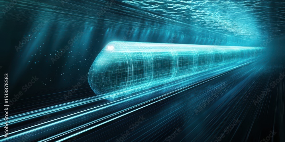 Poster interconnected shipping global concept. futuristic train traveling through a digital tunnel with dyn