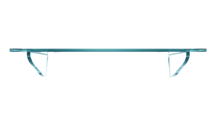 Minimalist transparent glass shelf with a sleek design isolated on white background