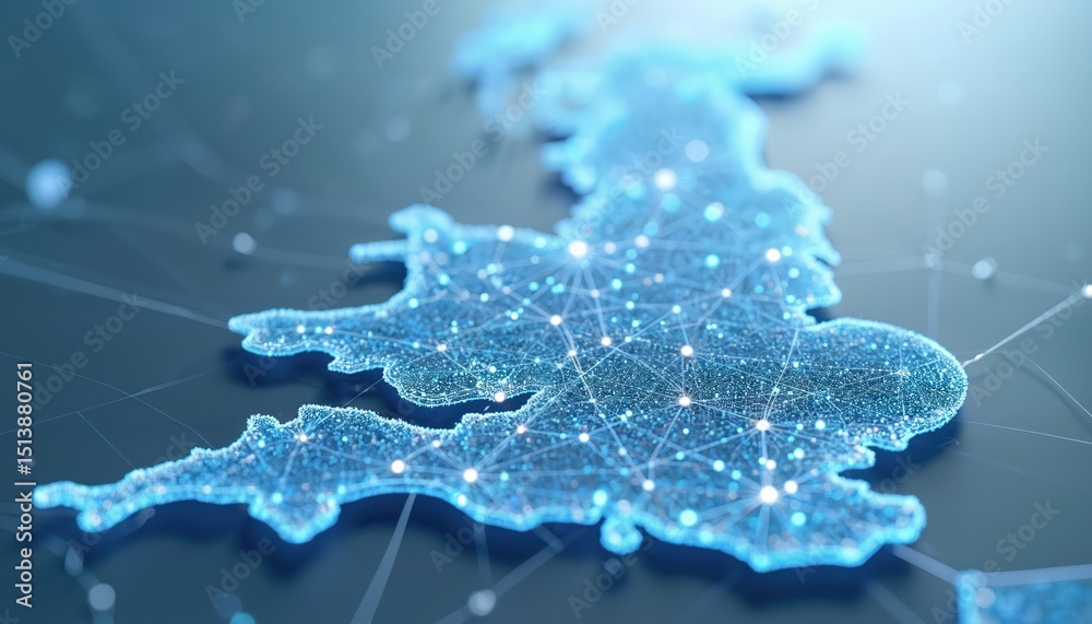 Poster illustration united kingdom communication network map. digital network infrastructure design emphasi