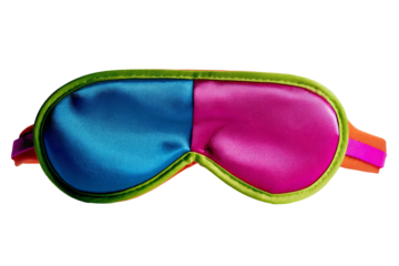 Colorful sleep mask, vibrant blue and pink design, lightweight fabric, perfect for restful sleep or napping, ideal for travel. Isolated on white background or PNG