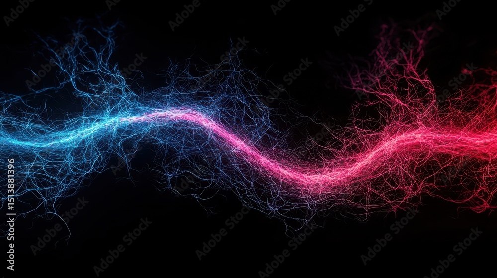 Fototapete interconnected shipping global concept. abstract light waves in blue and pink against a black backgr