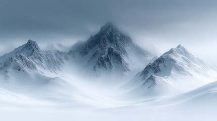 Obraz premium Snowy peaks shrouded in mist