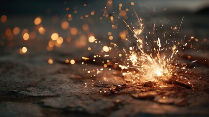 Glowing Sparks Exploding on Dark Ground