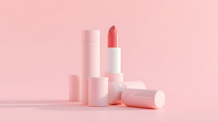 Pink lipstick cosmetic mockup on a pink background.

