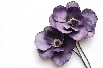 Obraz premium Two delicate purple flowers on white background