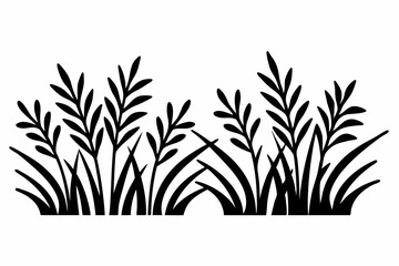 Black silhouette of grass and leafy plants in a simple minimalist style