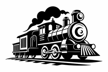 Classic black and white locomotive silhouette on white background transportation icon © MdHabibur