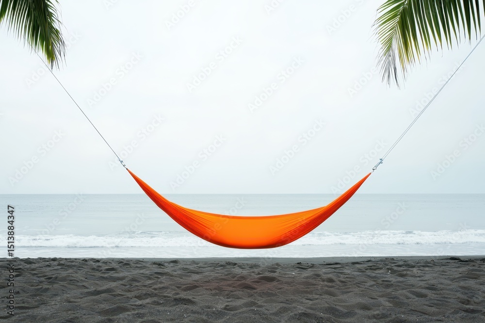 Aufkleber summer fruit beach concept. a tranquil beach scene featuring an orange hammock between palm trees an