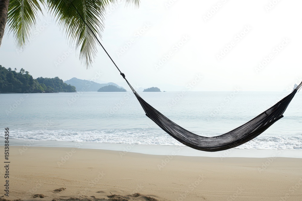Aufkleber summer fruit beach concept. a tranquil beach scene with a hammock swaying between palm trees.