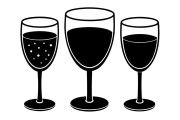 Elegant wine glasses silhouette depicting champagne red wine and drink contents