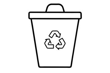 Minimalist outline drawing of recycle bin with symbol illustrating environmental concepts