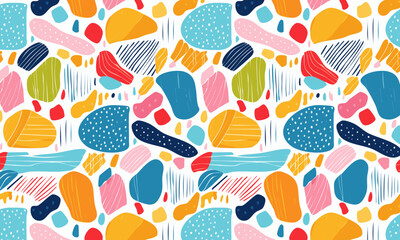 Cute Hand-Drawn Doodles & Shapes - Colorful Seamless Pattern 