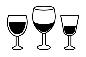 Simple black and white wine glass illustrations for various design projects