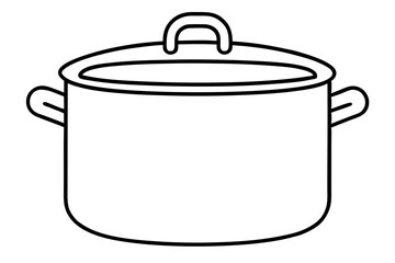 Simple black outline illustration of a cooking pot and lid for kitchen use