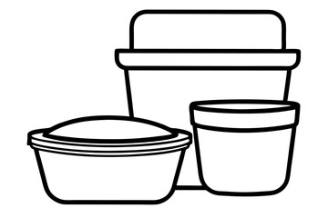 Simple vector outline illustration of grouped kitchen pots and pans for culinary projects