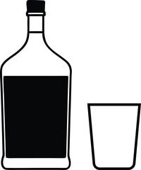 Vector illustration of a whiskey bottle and glass set ready for a refreshing drink