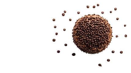 A chocolate truffle covered in small chocolate balls   with pixelated effects isolated on transparent background